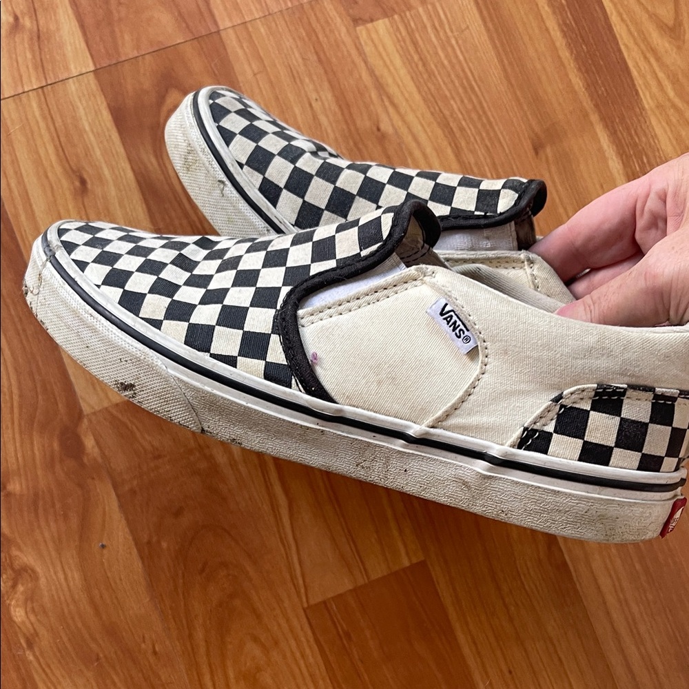 Vans Kids Black and White Checkered Slip-On Sneakers - Picture 3 of 5